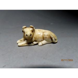 Ivory Netsuke. Lying Rice Buffalo. Japan Edo Period (1603-1868)