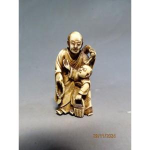 Ivory Okimono. The Karako And The Monk. Japan Meiji Period (1868-1912)