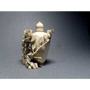 Ivory Okimono. Snuff Bottle With A Flowering Shrub. China 1920-30