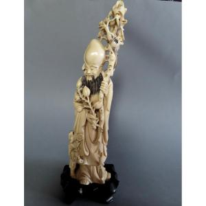 Ivory Okimono. Shou Lao And Child. China 1920-30.