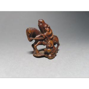 Wooden Netsuke. Choryo And Kasekiko. Signed Yuichi, Japan Meiji Period (1868-21912)