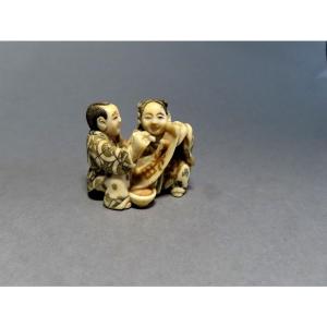 Ivory Netsuke. Little Scribes. Japan, Taisho Period (1912-1928)
