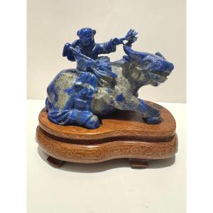 Okimono In Lapis Lazuli. Little Herdsman. China 1920-30.