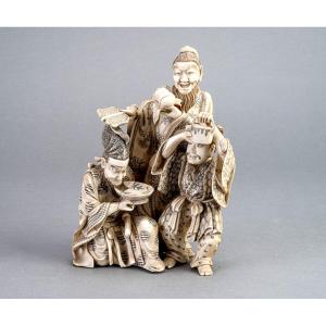 Ivory Okimono. Offerings. Signed Eimin, Japan, Meiji Period (1868-1912).