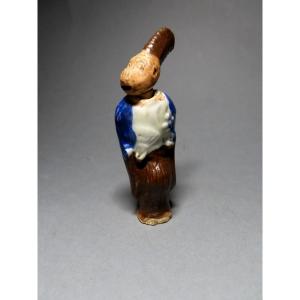 Porcelain Netsuke From Hirado. Sambaso Dancing Monkey. Meiji Period Japan.