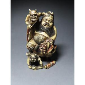 Ivory Okimono. Shoki Slaying The Oni. Japan, Meiji Period (1868-1912)