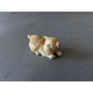 Marine Ivory Netsuke. The Puppy And The Turtle. Japan Meiji Period (1868-1912 )