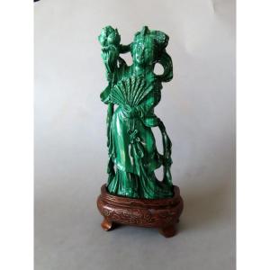 Gwan-yin With Fan. Malachite. China 1920-30.