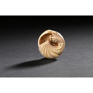 Netsuke Featuring A Bat. Signed Kutani Yoshi + Kakihan. Japan