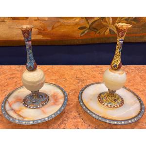 Pair Of 19th-century Cloisonné Table Candlesticks