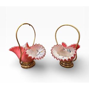 Pair Of 19th-century Opaline Glass Baskets