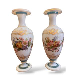 19th Century, Pair Of Glazed Opaline Vases, Probably Baccarat