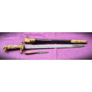 Hirschfänger Luxury Hunting Dagger With Engraved Blade And Gilded Bronze Mount