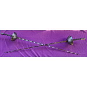 Rare Pair Dueling Swords, For Duelling Box Inscribed "dieu Me Garde"