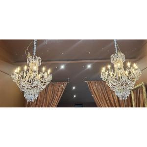 Pair Of Italian Twelve-light Crystal Chandeliers, Late 19th Century 