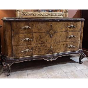 Large Italian Walnut Chest Of Drawers From The Mid-20th Century.