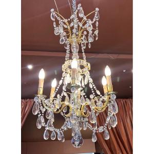 Louis XVI Style Chandelier In Gilt Bronze And Crystal, 19th Century 