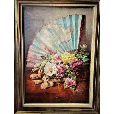 Still Life With A Fan And Roses