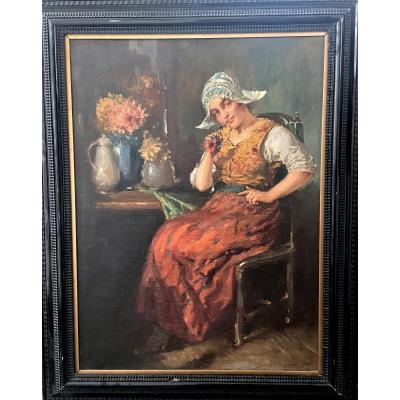 "Jeune femme à la coiffe" Brunner Julienne, début XX siècle.