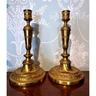 Pair Of Louis XVI Candlesticks In Golden Bronze From XVIII Century