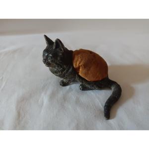 Cold Painted Vienna Bronze, Cat Needle Holder 19th Century