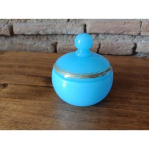 Baccarat Sugar Bowl In Celestial Blue Agate Opaline 