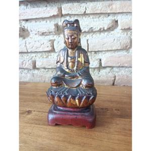 China Guanyin Statue In Golden Lacquered Wood, Seated In Padmasama XVIII XIX -th Century