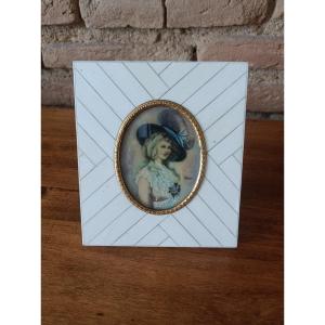 Miniature On Ivory Portrait Of An Elegant Woman  