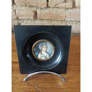 Baroness Brown Miniature Portrait On Ivory In Ebonized Wood Frame Signed Villiers 19th Century