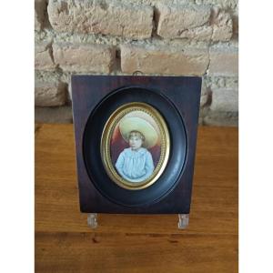  Miniature Portrait On Ivory In Mahogany Frame Edmond Doumont 19th Century