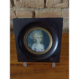 Louise Le Tellier De Montmirail Miniature Portrait On Ivory Blackened Wood Frame Signed Dabos