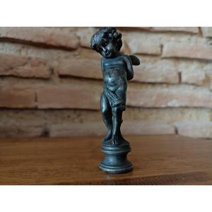 Bronze Sculpture Seal Featuring A Cherub/putti, 19th Century