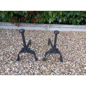 Pair Of Wrought Iron Andirons From The 18th Century