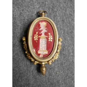 Reliquary Medallion In Bronze And Pietra Dura, Saint Sophia, Antique Decor, XIXth Century