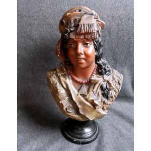 Oriental Bust In Polychrome Plaster, Oriental Woman, 1920