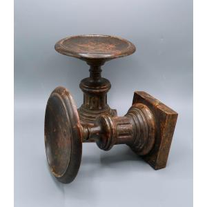 Pair Of Painted Wooden Cassolettes, Faux Marble, 19th Century