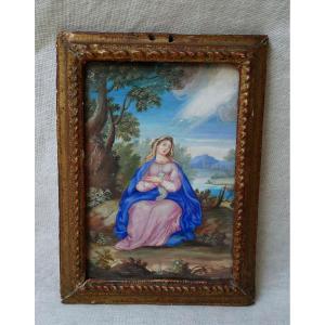 Religious Painting, Gouache On Vellum, Virgin, Paradise, Italy, 17th Century