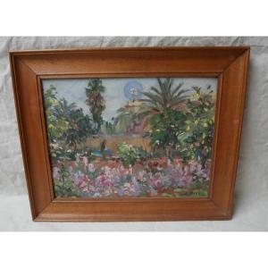 Oil On Panel, Flower Garden, Church, 1937
