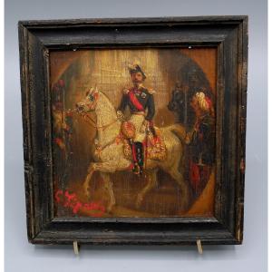 François-gabriel Lépaulle, Napoleon III On Horseback, Oil On Panel, 19th Century