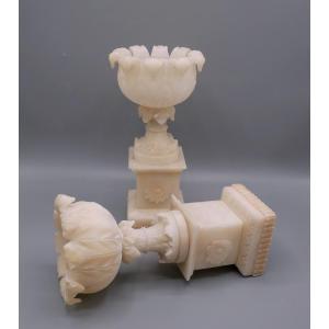 Pair Of Alabaster Cassolettes, Cups, Louis-philippe, 19th Century