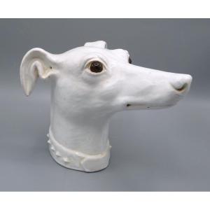 White Glazed Terracotta Greyhound Head