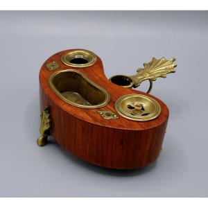 Inkwell, Louis XV Kidney Candlestick, In Wood And Bronze, 18th Century