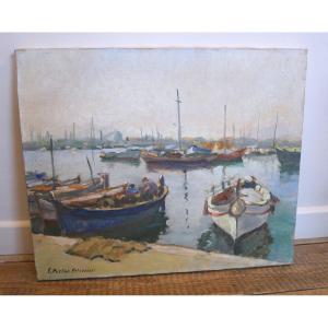 Portal-pelissier, View Of The Port Of l'Estaque, Marseille, Oil On Canvas, Signed, 1950