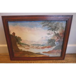 Romantic Landscape, Ink And Watercolor On Paper, 18th Century