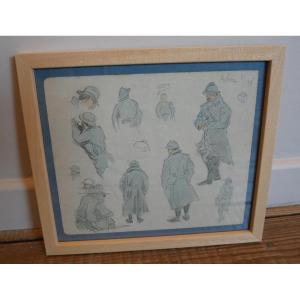 Lucien Ott, Studies Of Soldiers, Achères, 1916, Graphite On Paper