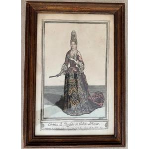 Italian Engraving Of Quality Lady By Domenico De Rossi, Late 17th Century