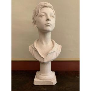 Large Bust Of A Young Man By Antonin Carlès, Studio Plaster, Year 1908