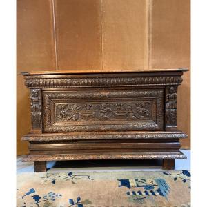 Norman Carved Oak Wedding Chest, Louis 13th Period