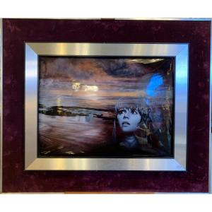 Enameled Copper Panel Portrait Of Jane Fonda By Atelier Fauré In Limoges, 1970s