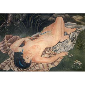 Oil On Canvas, Female Nude Signed Clares, 1960s